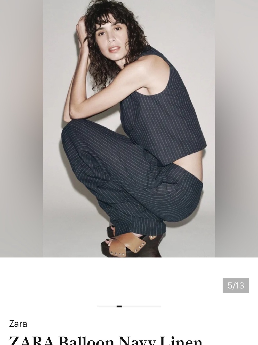 ZARA Navy Pinstripe Wide-Leg Linen Pants